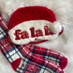 Christmas Sleep Mask Fa La La & Plaid Cozy Non-Slip Socks Set NWT